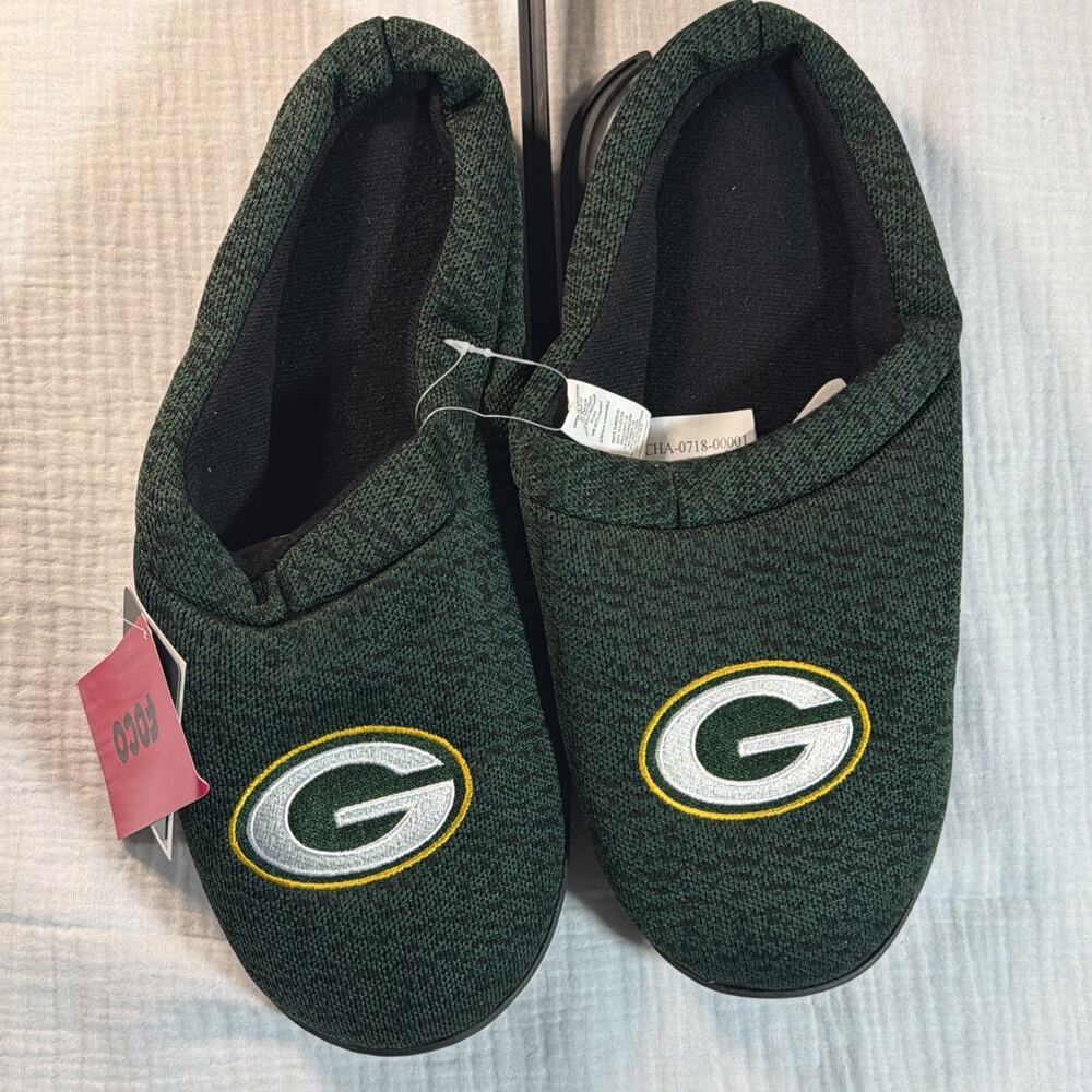 Green Bay Packers Mens Foco NFL Slippers Green Yellow Size L 11-12